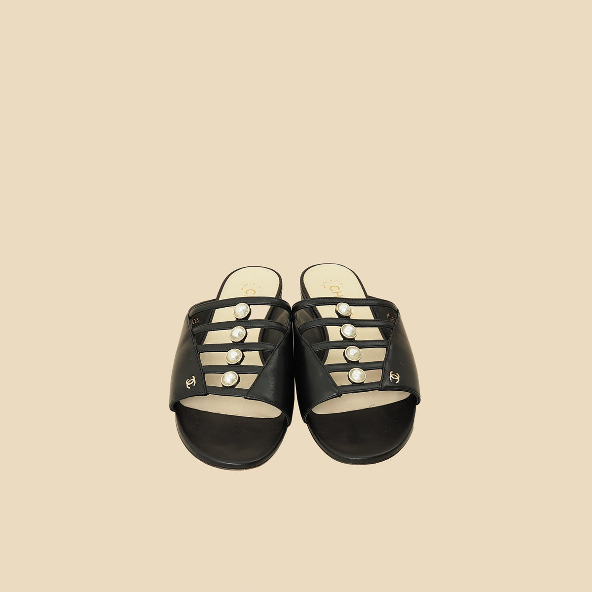 Chanel BlackCC Pearl Mules 38.5