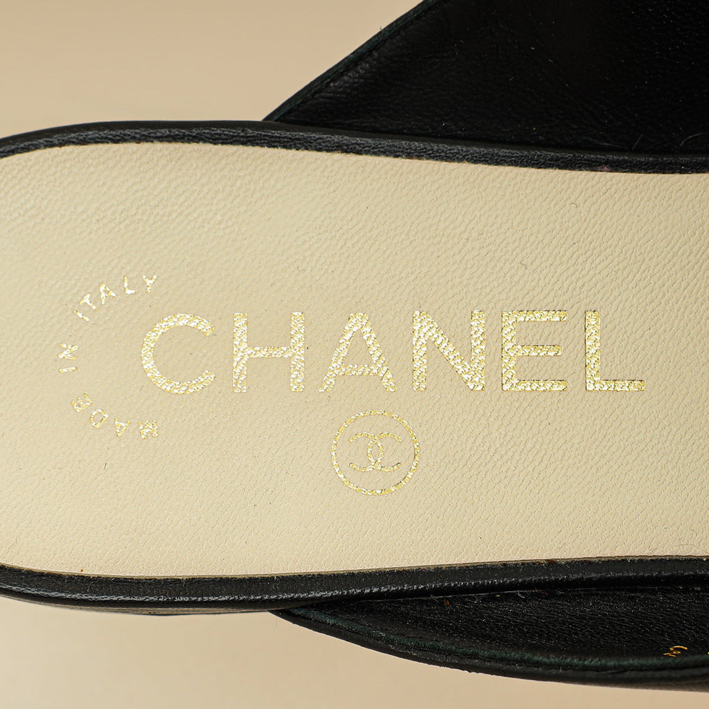 Chanel BlackCC Pearl Mules 38.5