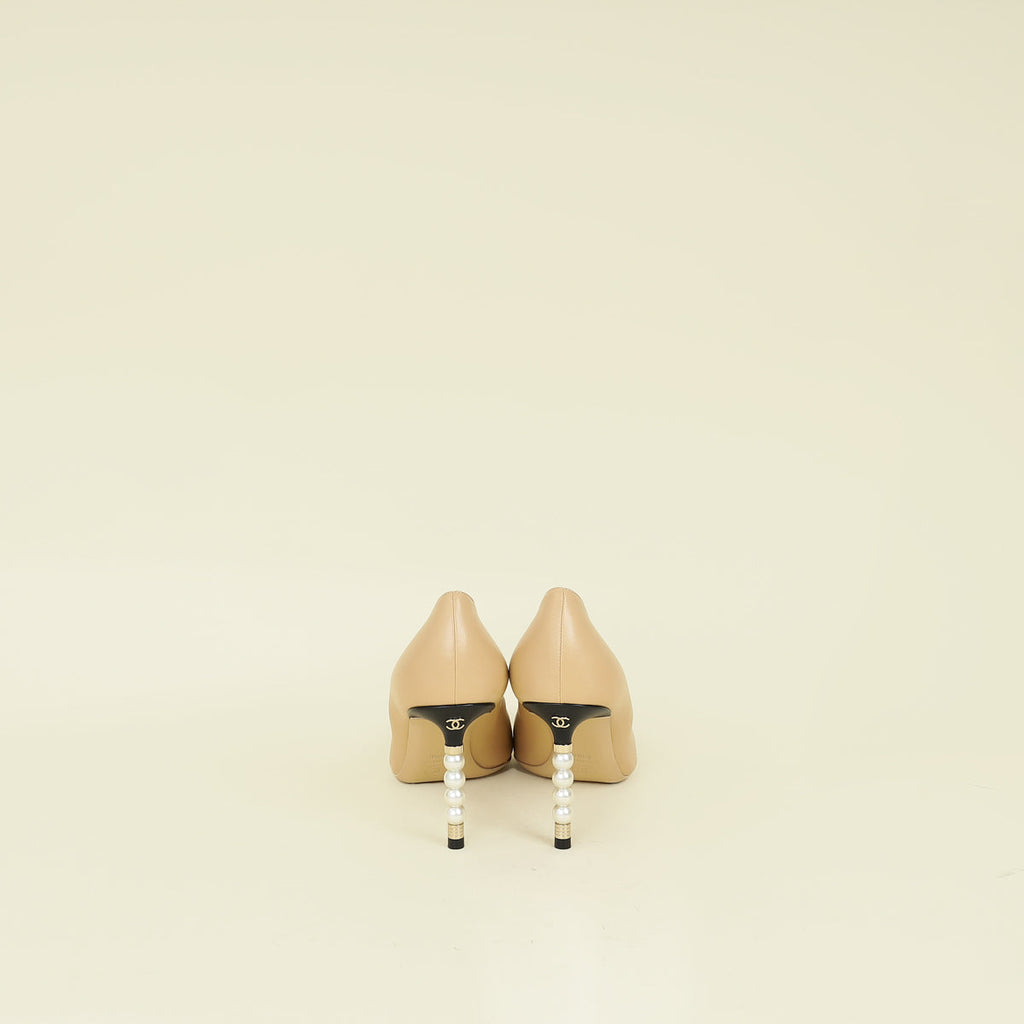 Chanel Bicolor Pearl Heel Pumps 38.5