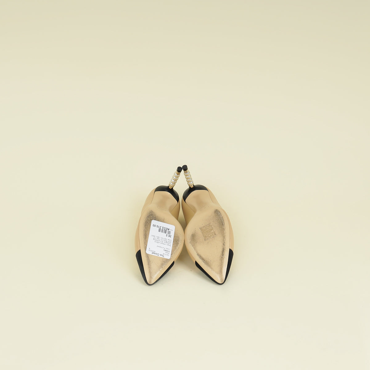 Chanel Bicolor Pearl Heel Pumps 38.5