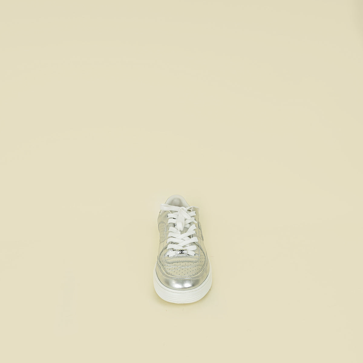 Chanel Metallic Silver CC Trainer Sneaker 38.5