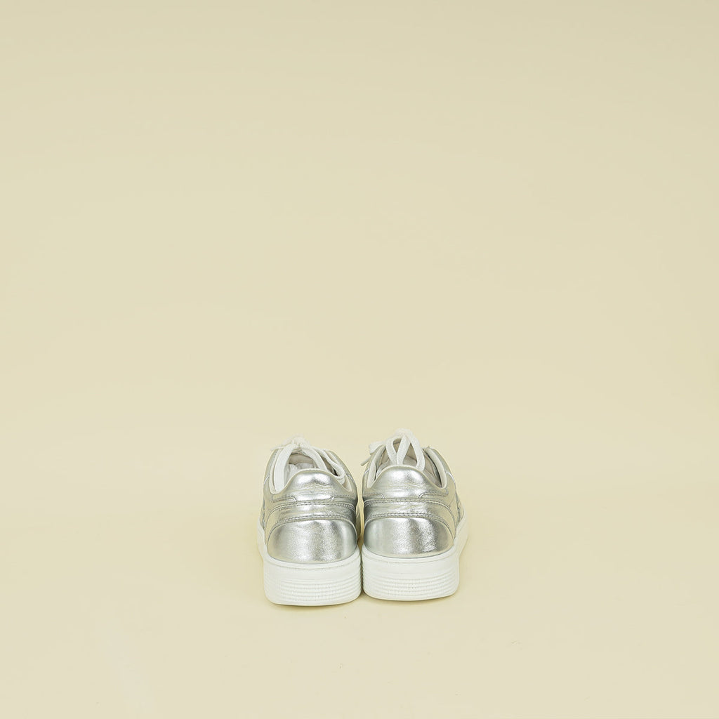 Chanel Metallic Silver CC Trainer Sneaker 38.5