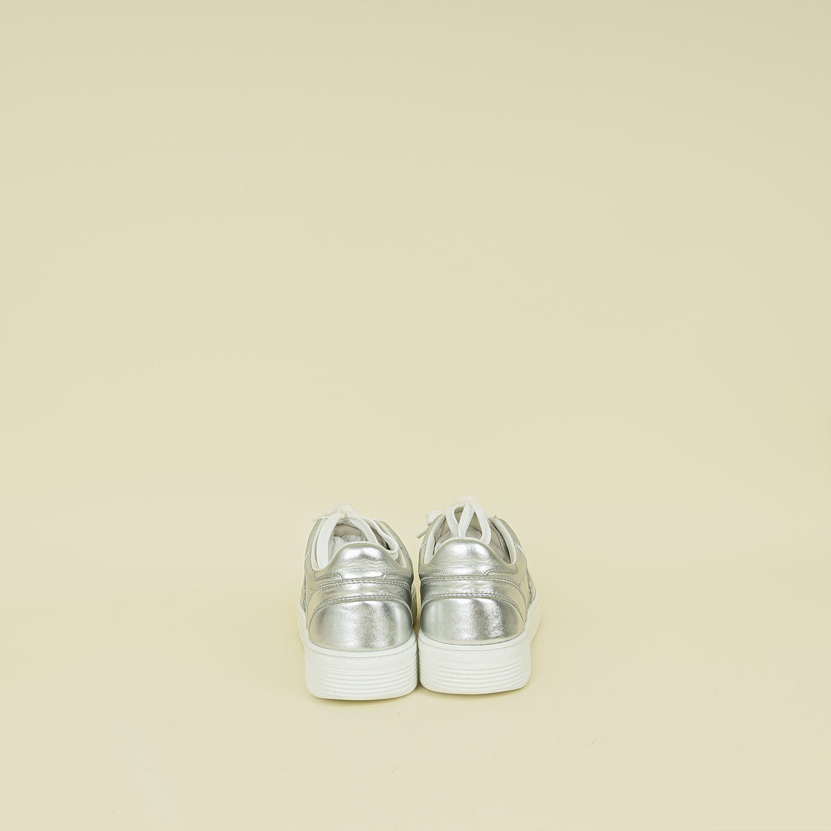 Chanel Metallic Silver CC Trainer Sneaker 38.5