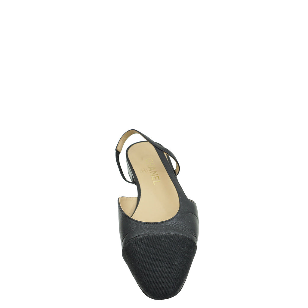Chanel Black Half D'Orsay Flat Slingback 38.5