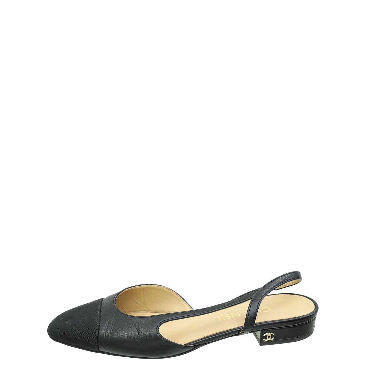 Chanel Black Half D'Orsay Flat Slingback 38.5