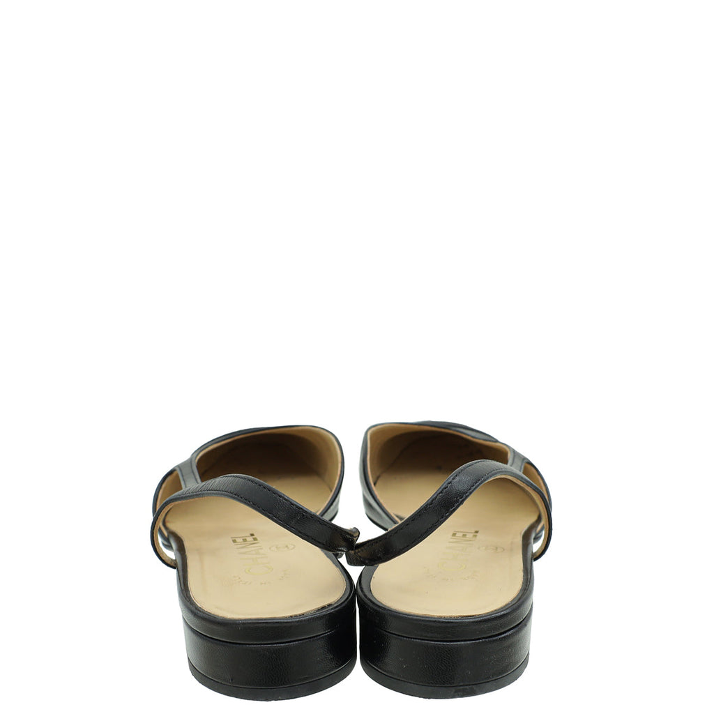 Chanel Black Half D'Orsay Flat Slingback 38.5