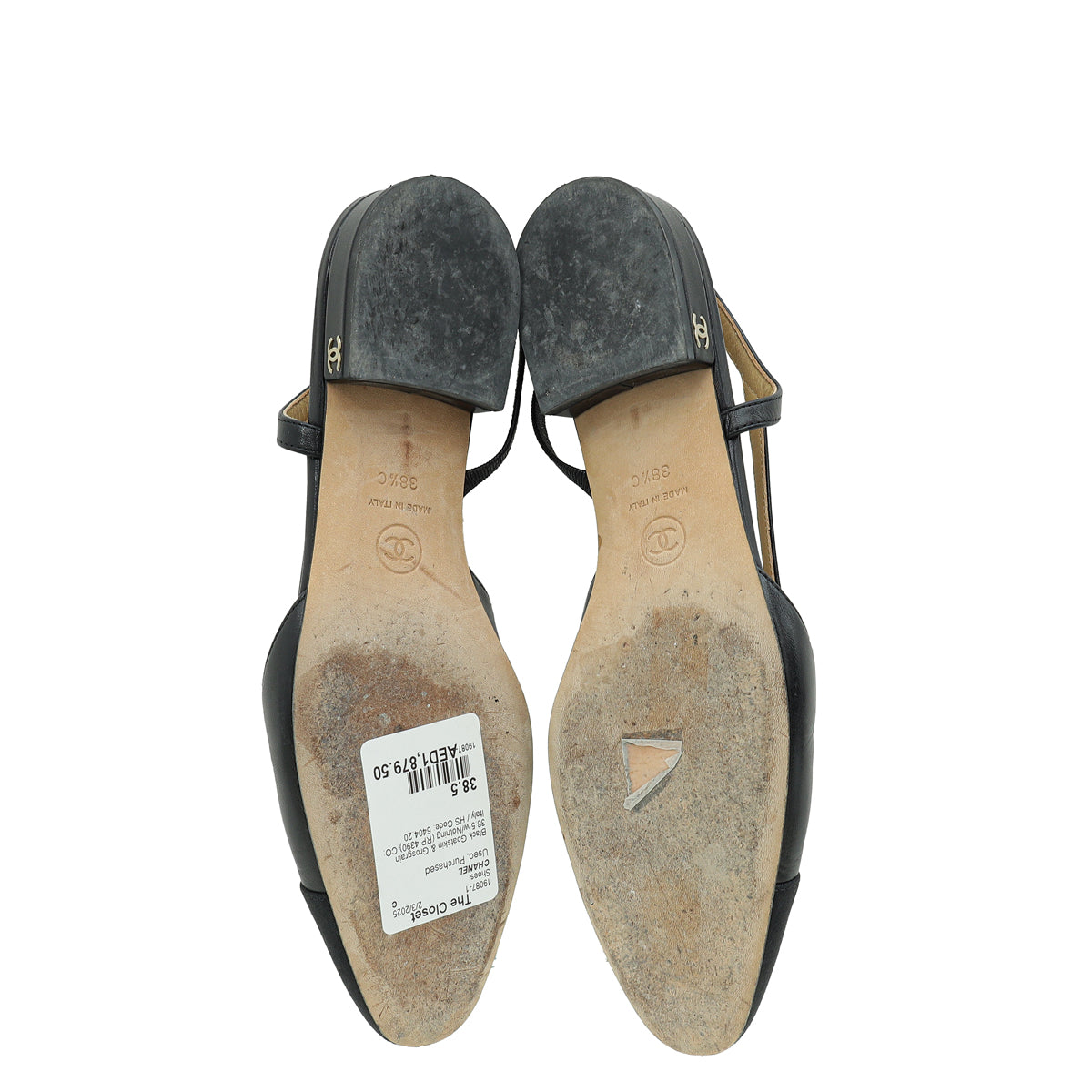 Chanel Black Half D'Orsay Flat Slingback 38.5