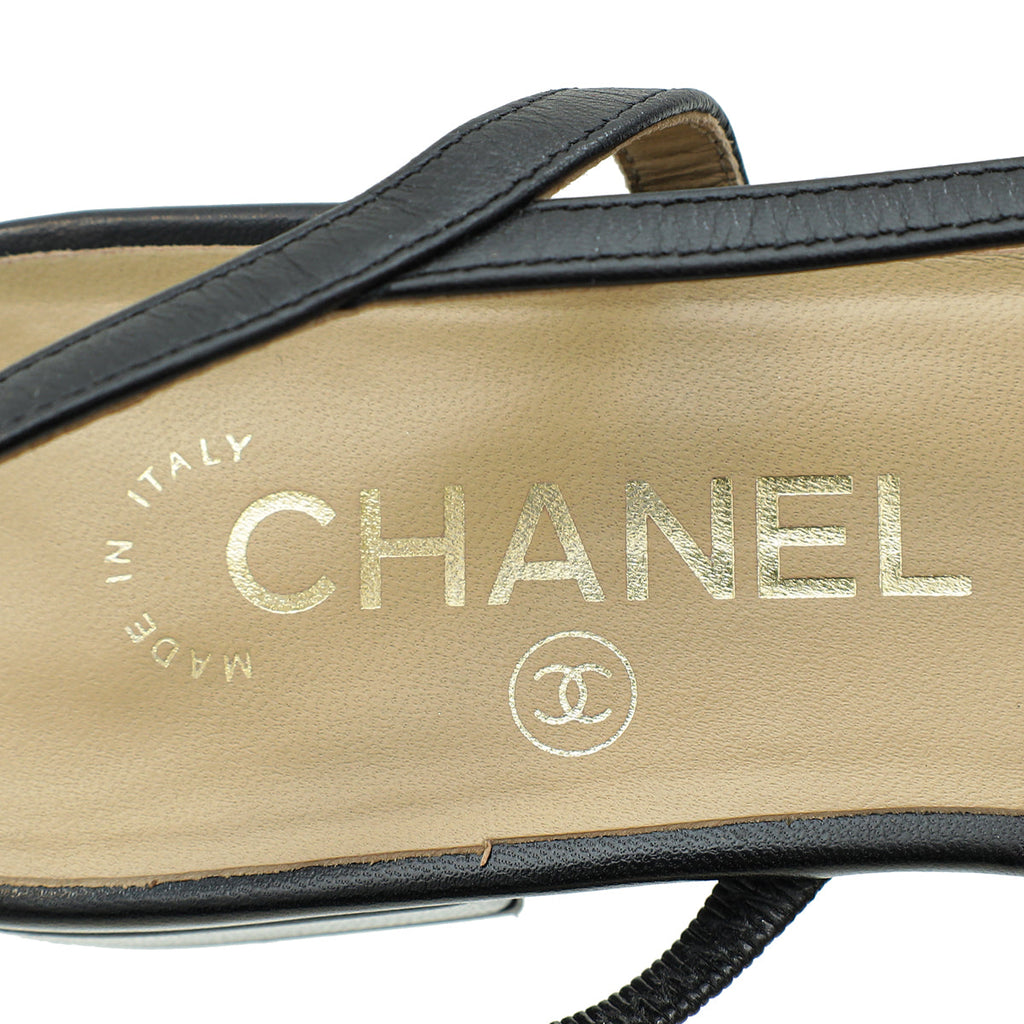 Chanel Black Half D'Orsay Flat Slingback 38.5