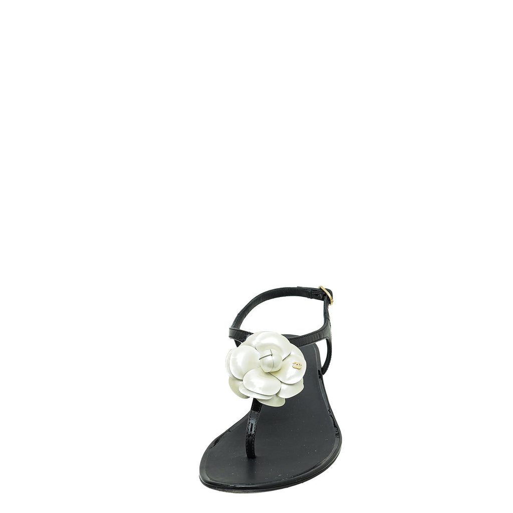 Chanel Bicolor CC Camellia Thong Sandal 38.5