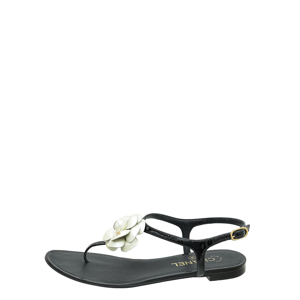Chanel Bicolor CC Camellia Thong Sandal 38.5