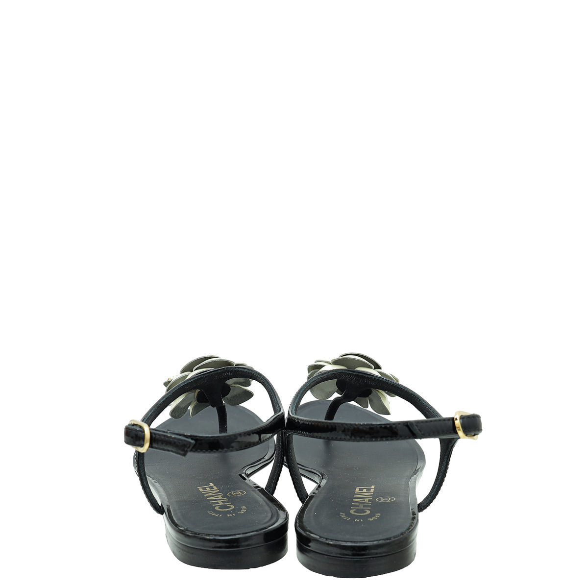 Chanel Bicolor CC Camellia Thong Sandal 38.5