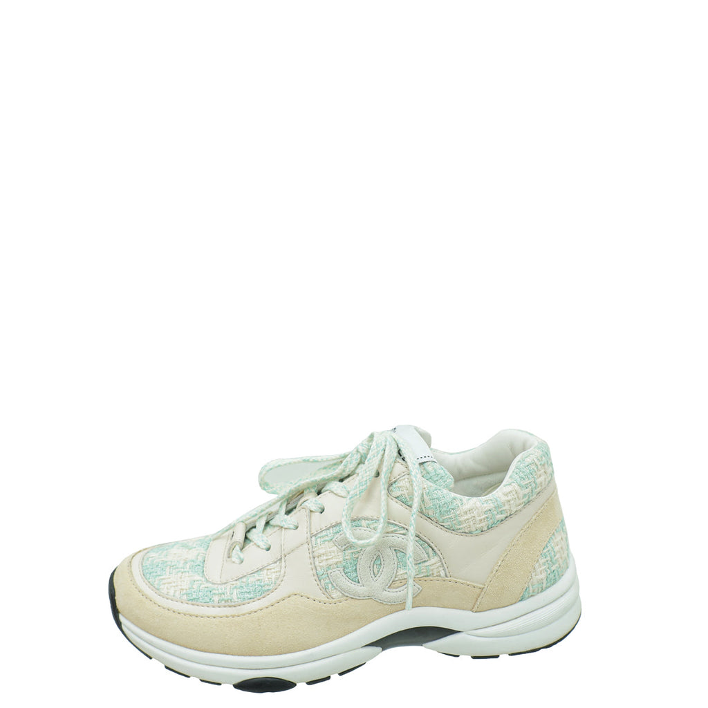 Chanel Bicolor CC Tweed Suede Trainer Sneaker 38.5