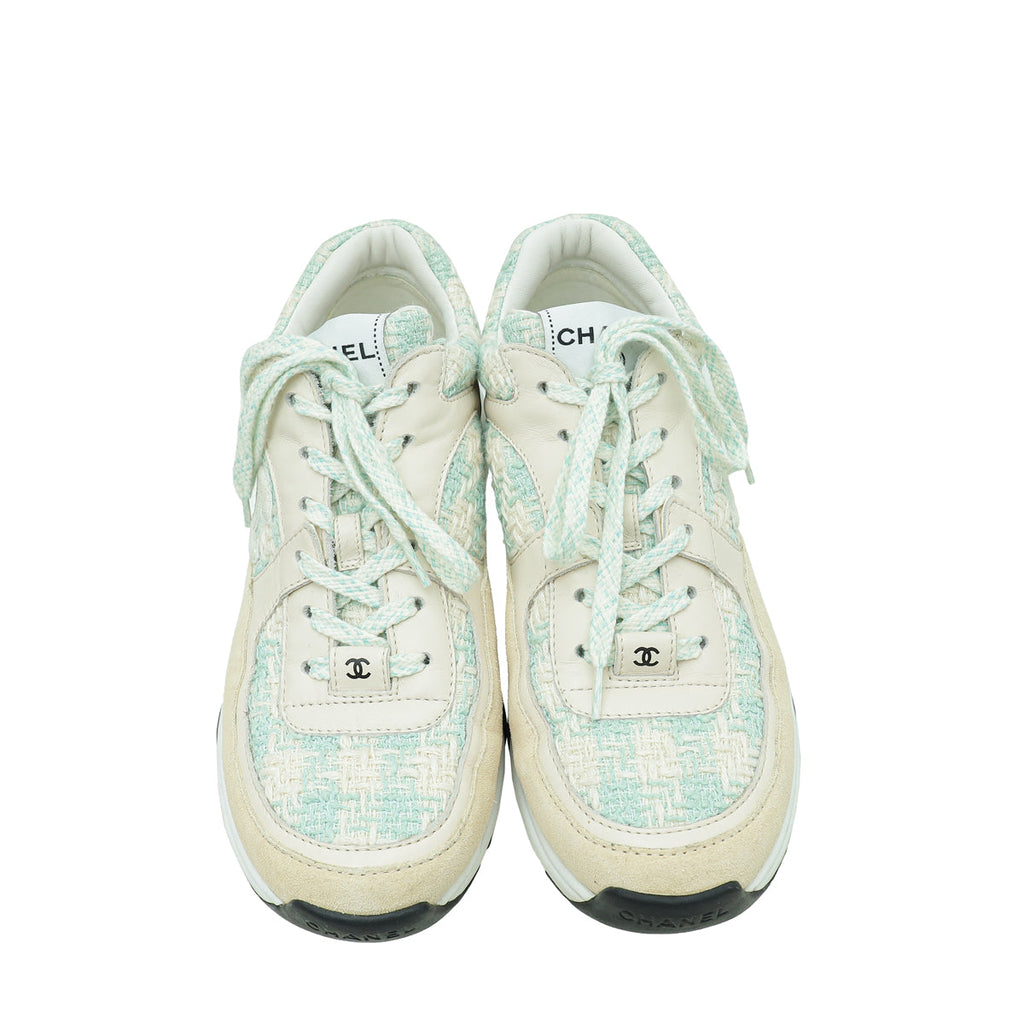 Chanel Bicolor CC Tweed Suede Trainer Sneaker 38.5