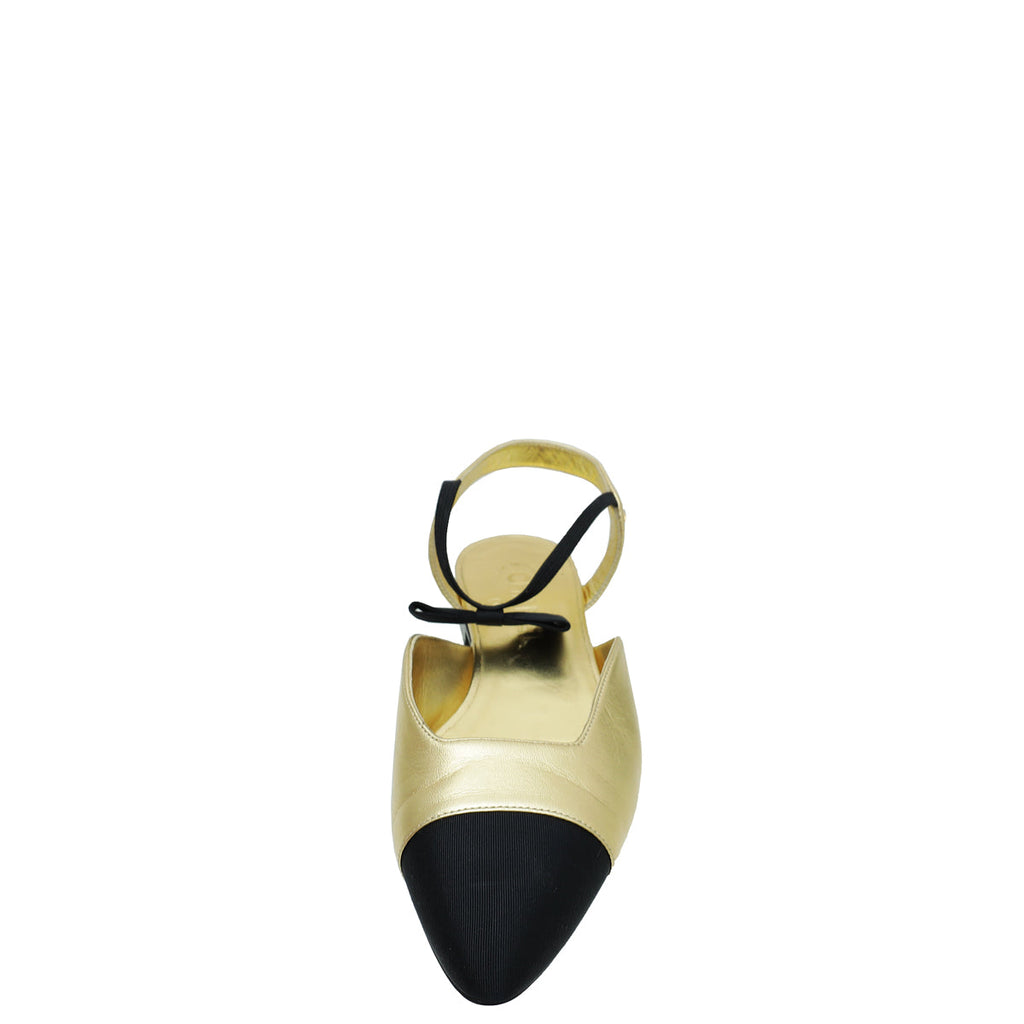 Chanel Bicolor Bow Flat Ankle Strap 38.5