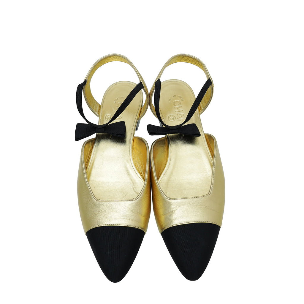 Chanel Bicolor Bow Flat Ankle Strap 38.5