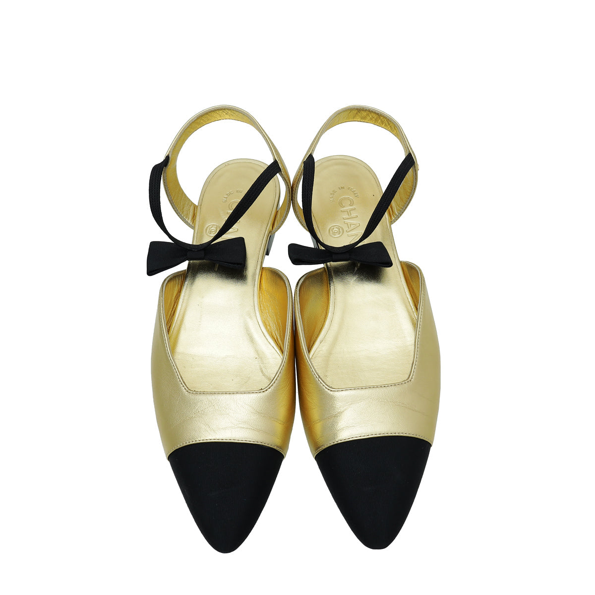 Chanel Bicolor Bow Flat Ankle Strap 38.5