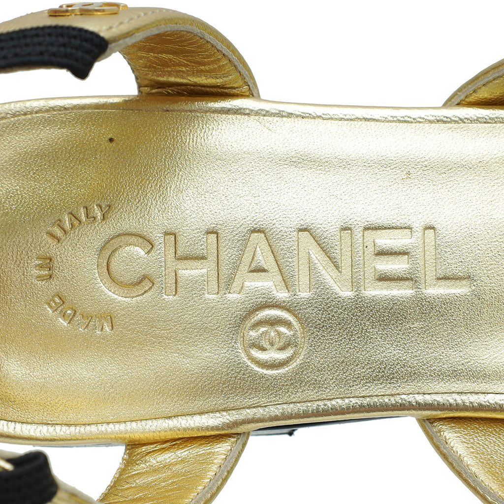 Chanel Bicolor Bow Flat Ankle Strap 38.5
