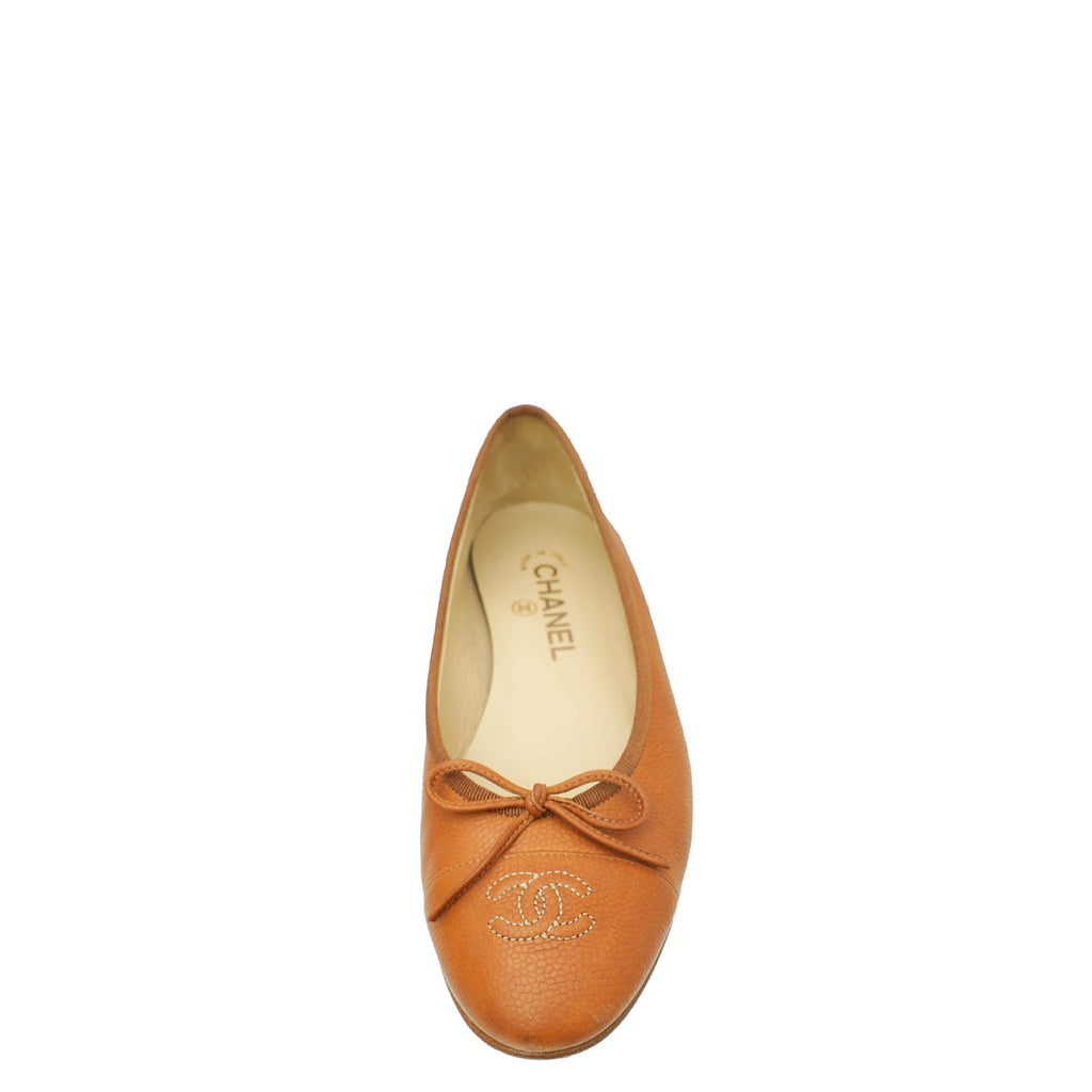 Chanel Brown CC Cap Toe Bow Flat Ballerina 38.5