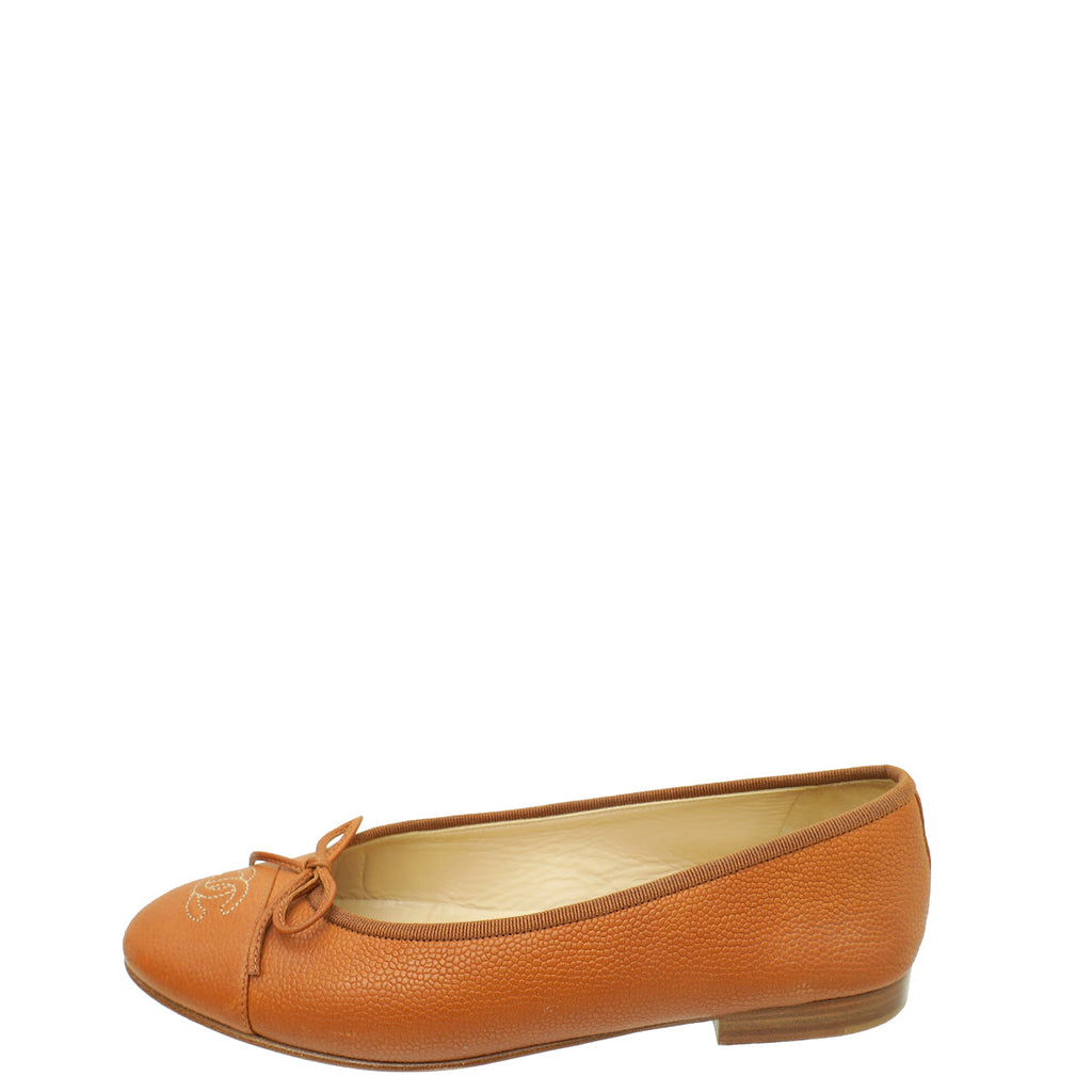 Chanel Brown CC Cap Toe Bow Flat Ballerina 38.5