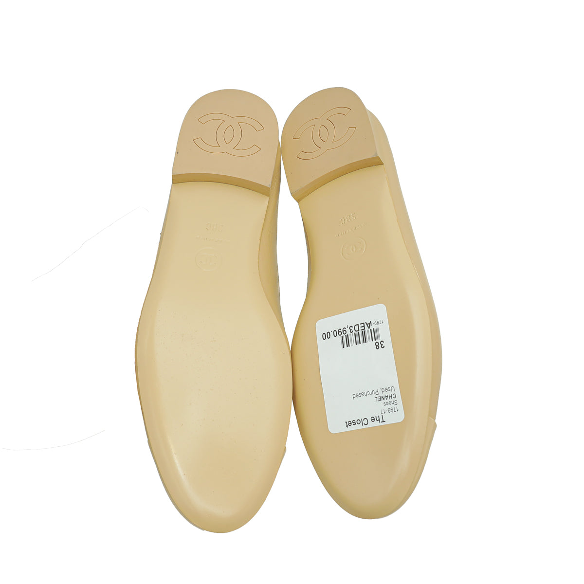 Chanel Beige CC Cap Toe Ankle Chain Ballerina Flats 38