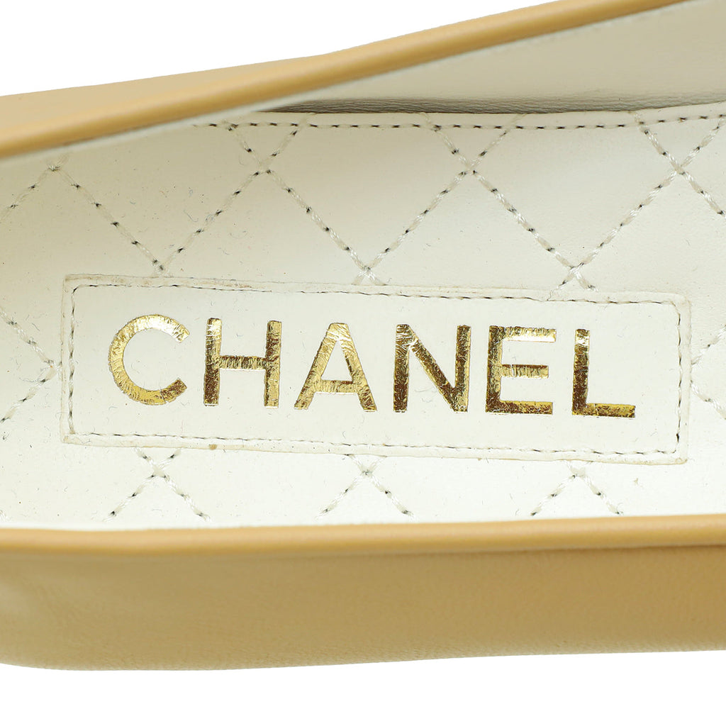 Chanel Beige CC Cap Toe Ankle Chain Ballerina Flats 38