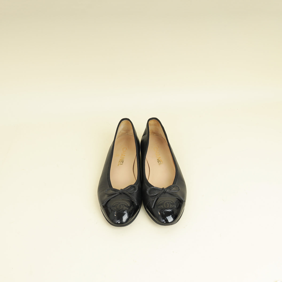 Chanel Black CC Cap Toe Flat Ballerina 38