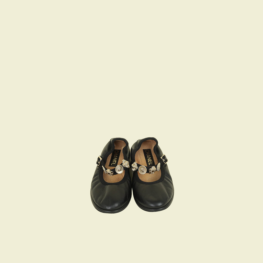 Chanel Black CC Charm Elastic Mary Janes Ballerina 38