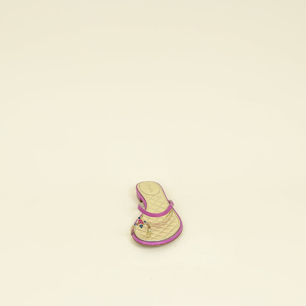 Chanel Purple CC Jeweled Toe Ring Flat Sandal 38