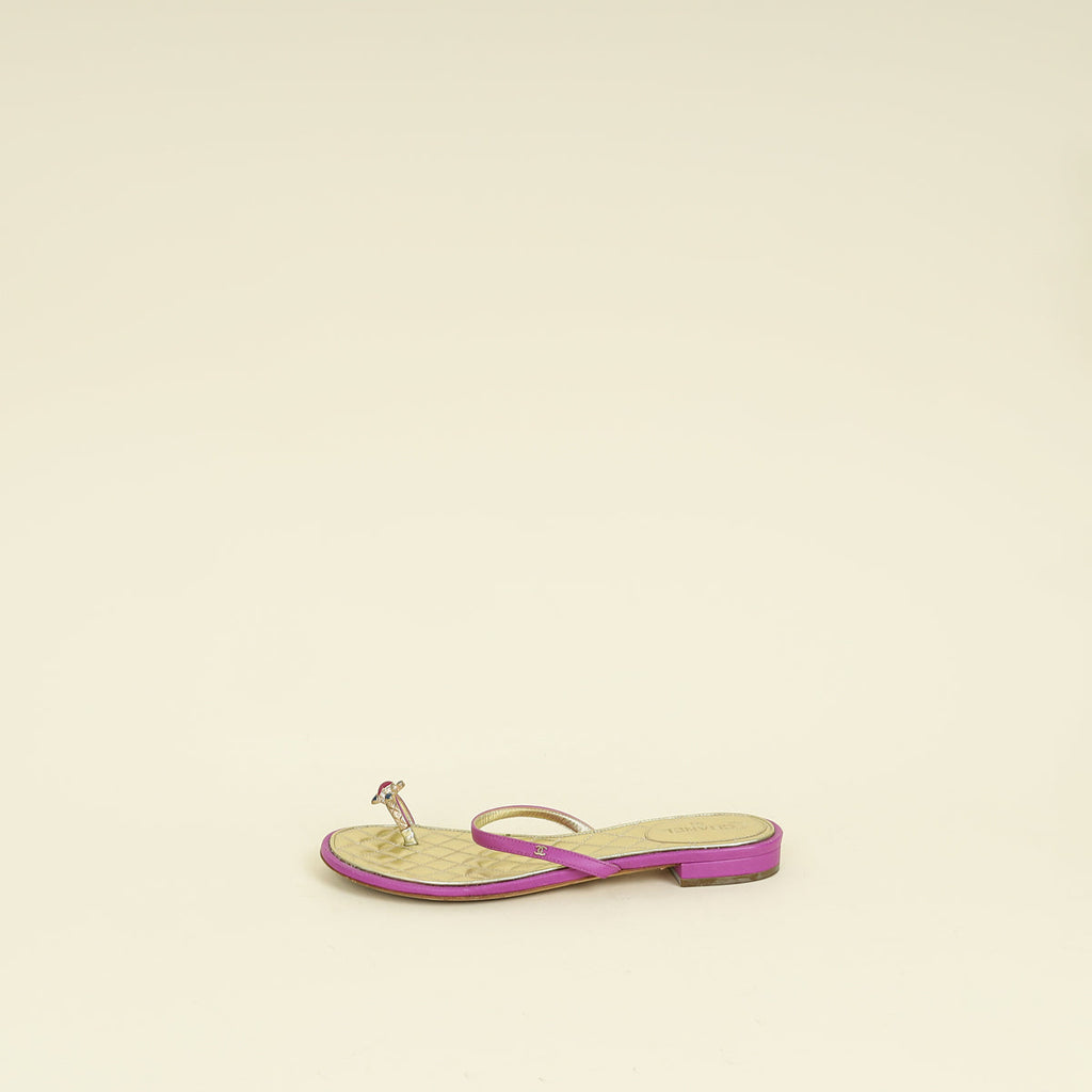 Chanel Purple CC Jeweled Toe Ring Flat Sandal 38