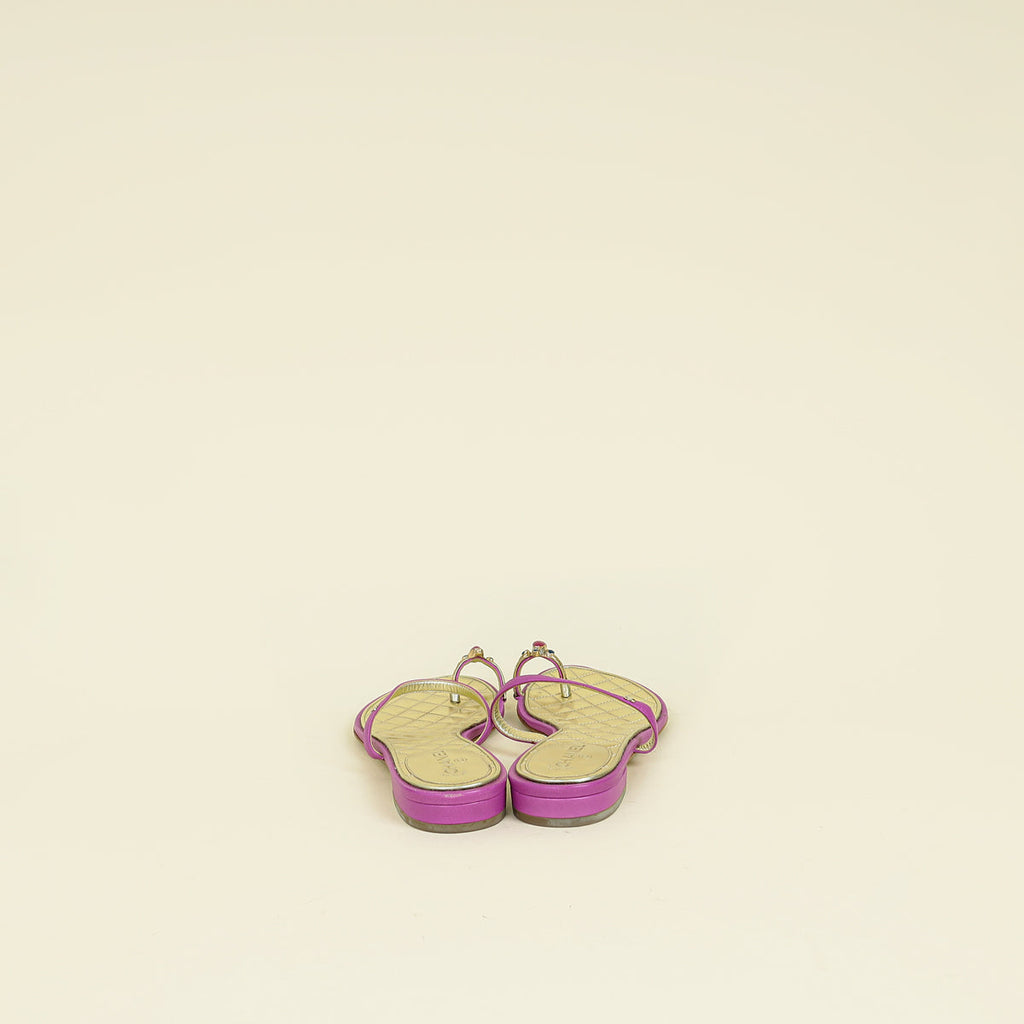 Chanel Purple CC Jeweled Toe Ring Flat Sandal 38