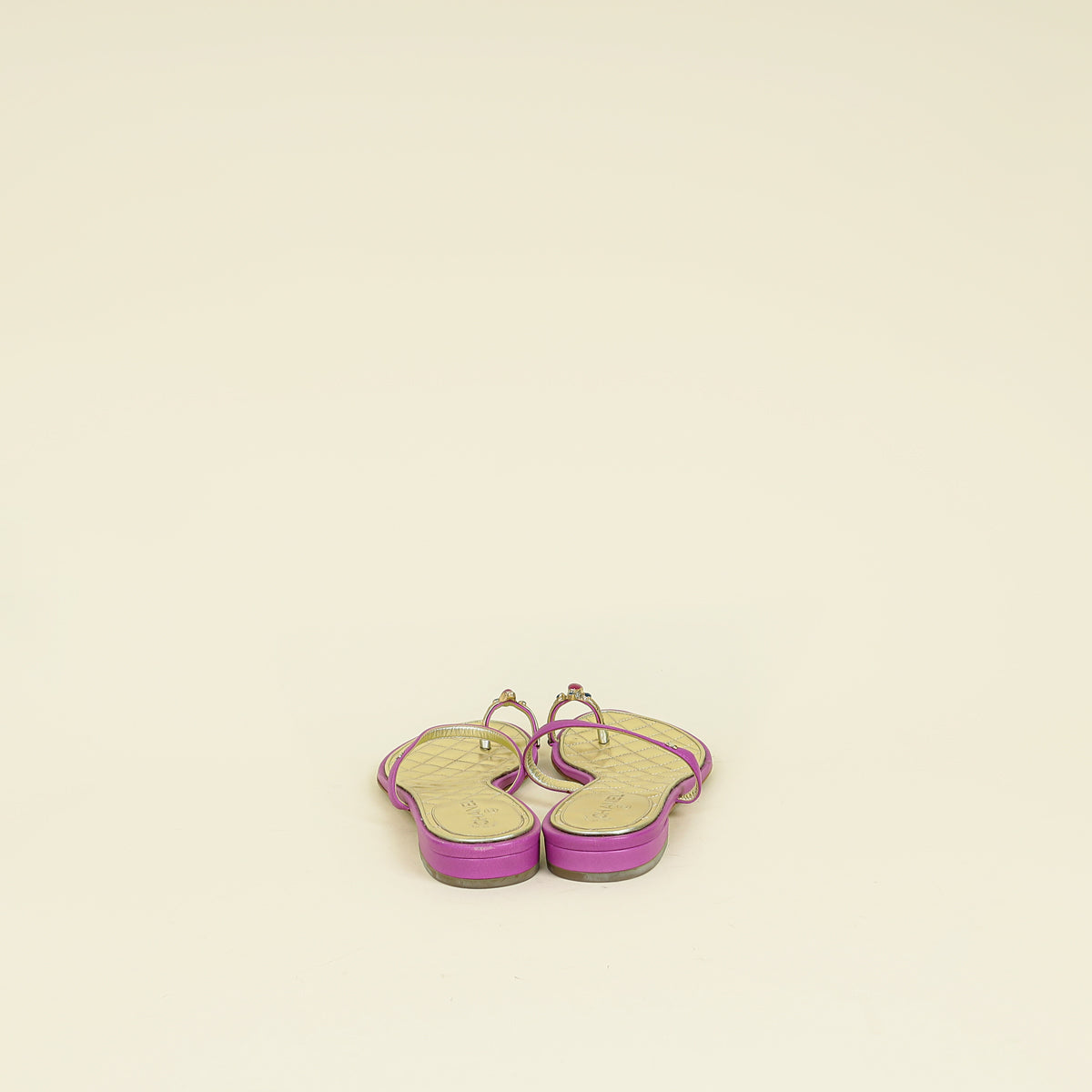 Chanel Purple CC Jeweled Toe Ring Flat Sandal 38
