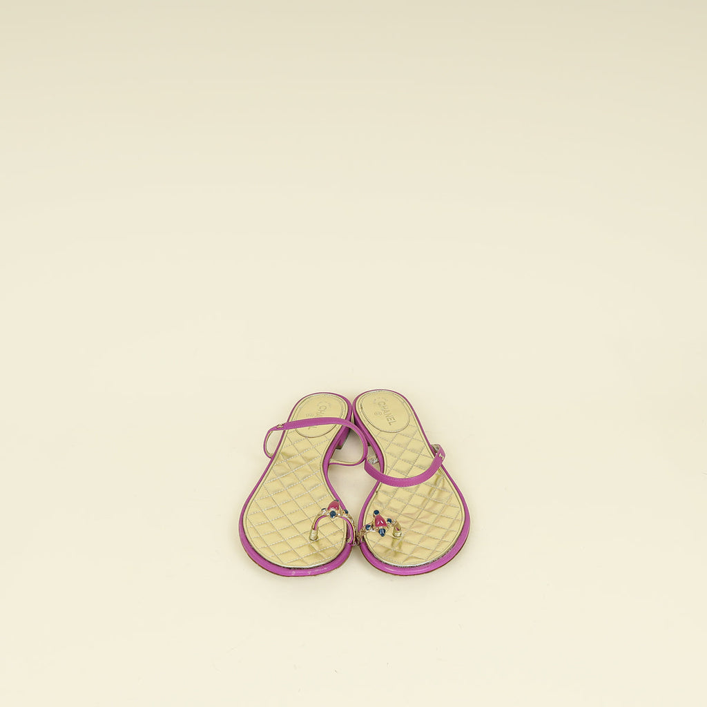 Chanel Purple CC Jeweled Toe Ring Flat Sandal 38