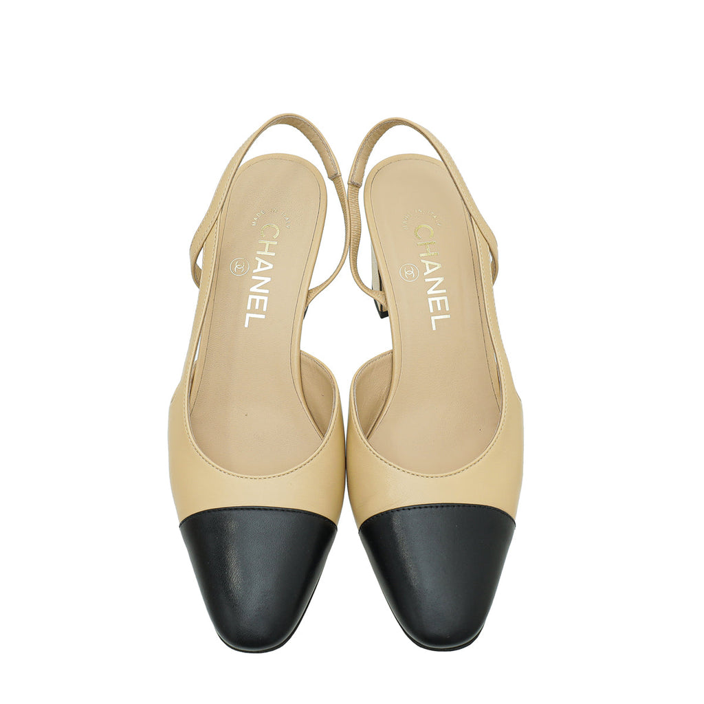Chanel Bicolor CC Cap Toe Slingback 38