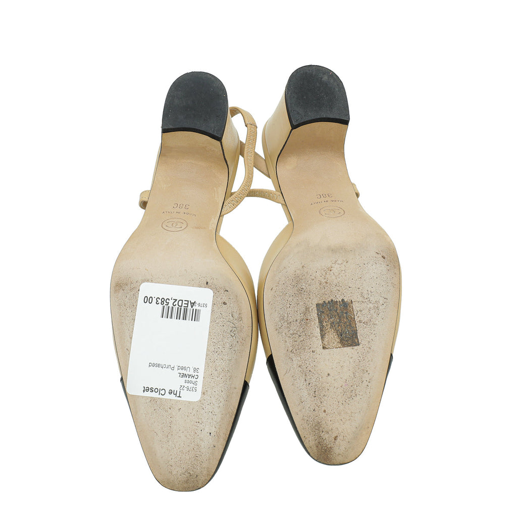 Chanel Bicolor CC Cap Toe Slingback 38