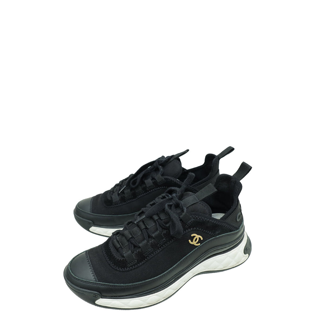 Chanel Black CC Lace Up Sneakers 38