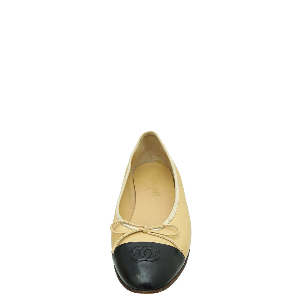Chanel Bicolor CC Cap Toe Flat Ballerina 38