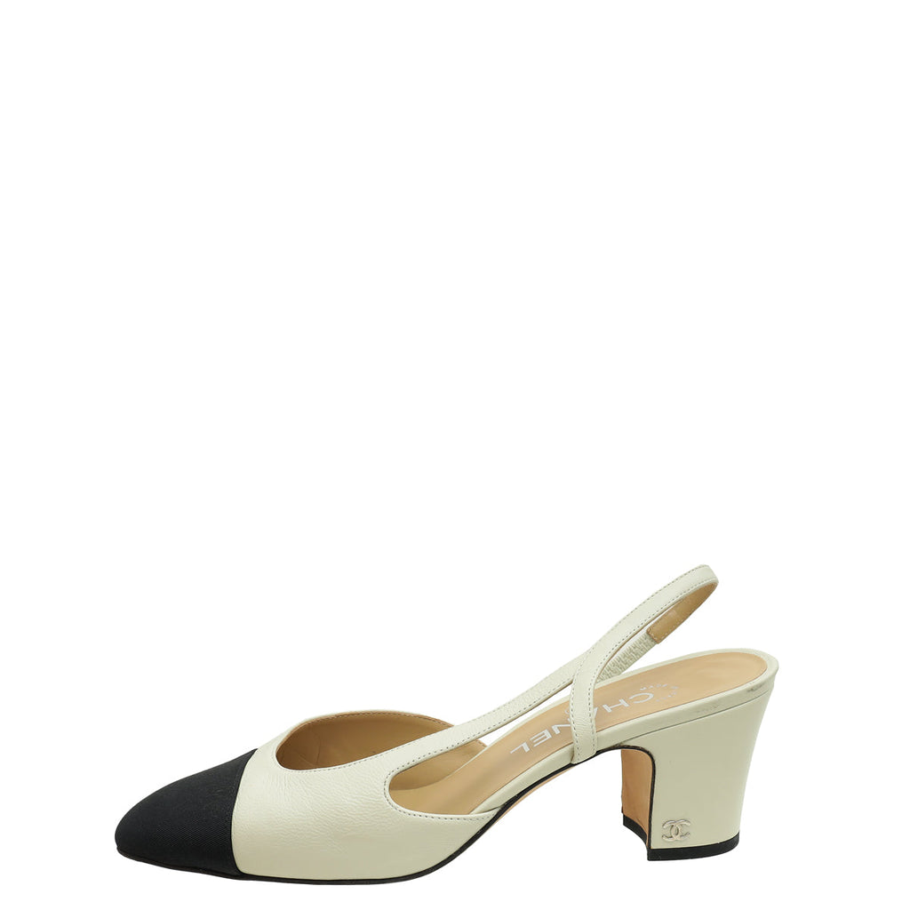 Chanel Bicolor CC Cap Toe Slingback 38