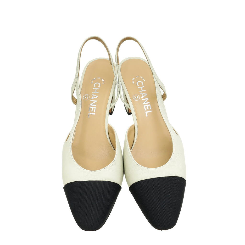 Chanel Bicolor CC Cap Toe Slingback 38
