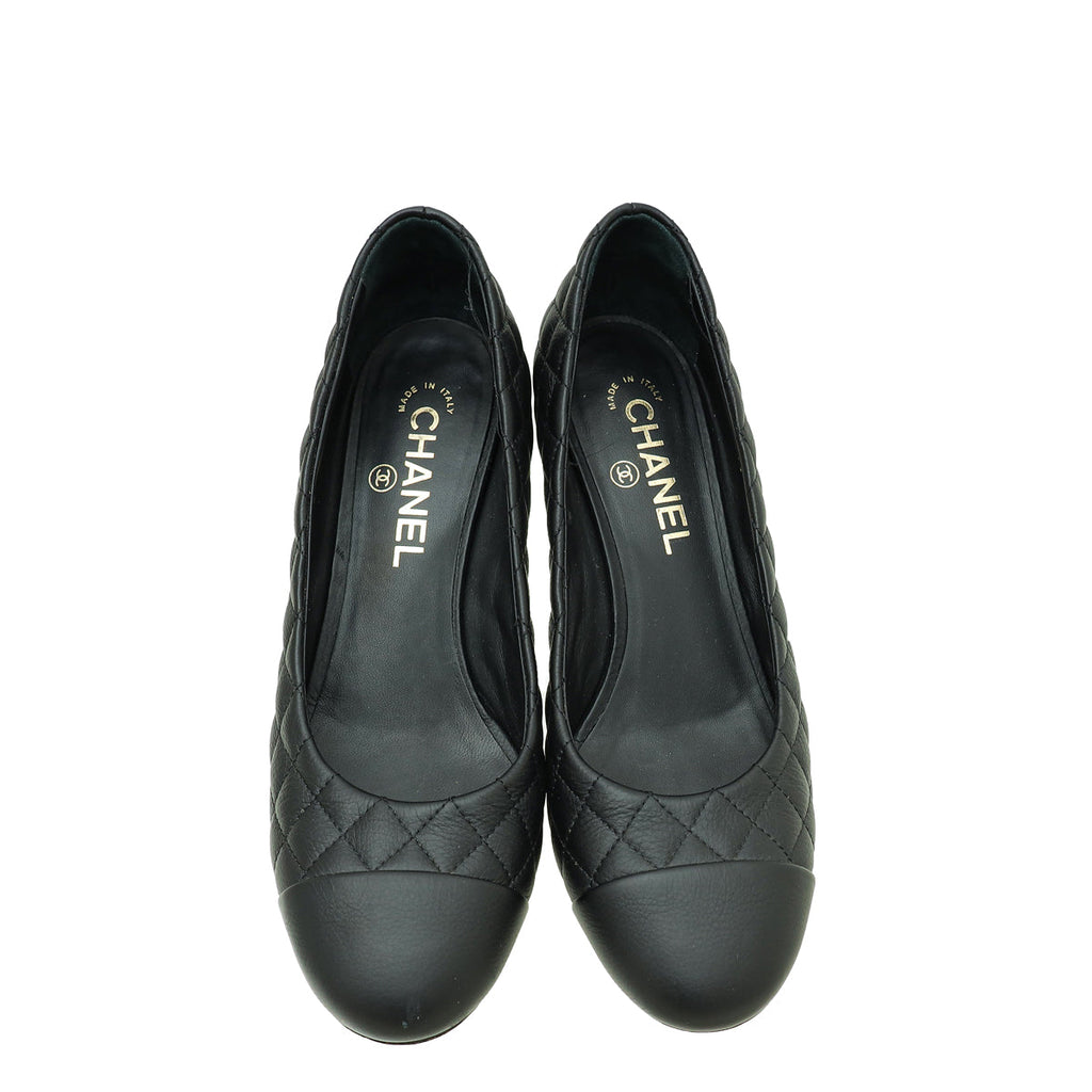 Chanel Black CC Cap Toe Quilted Pump 38