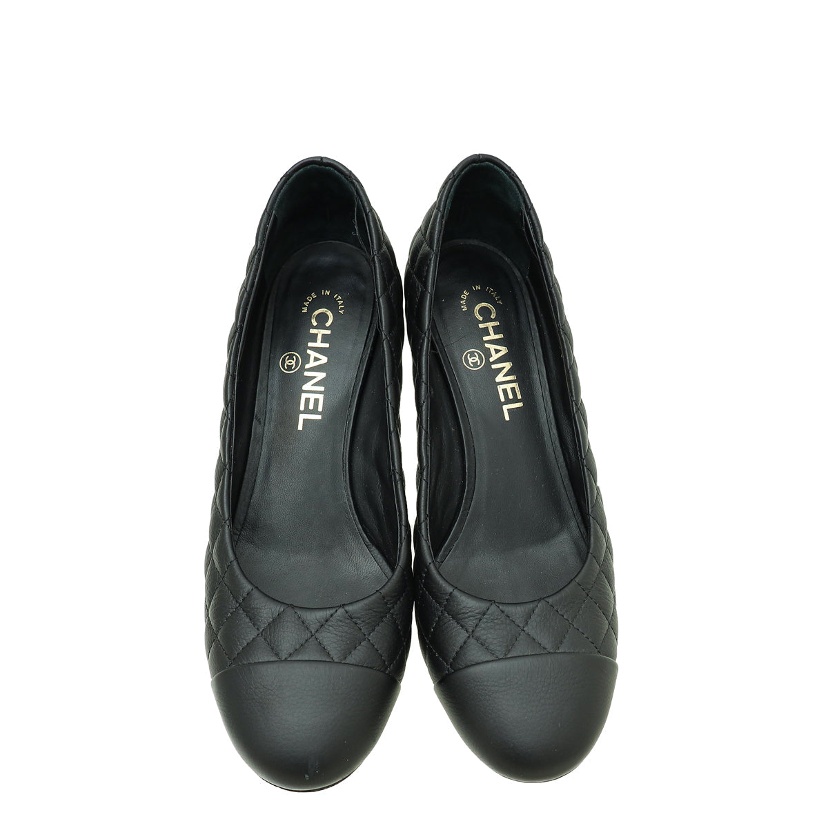 Chanel Black CC Cap Toe Quilted Pump 38