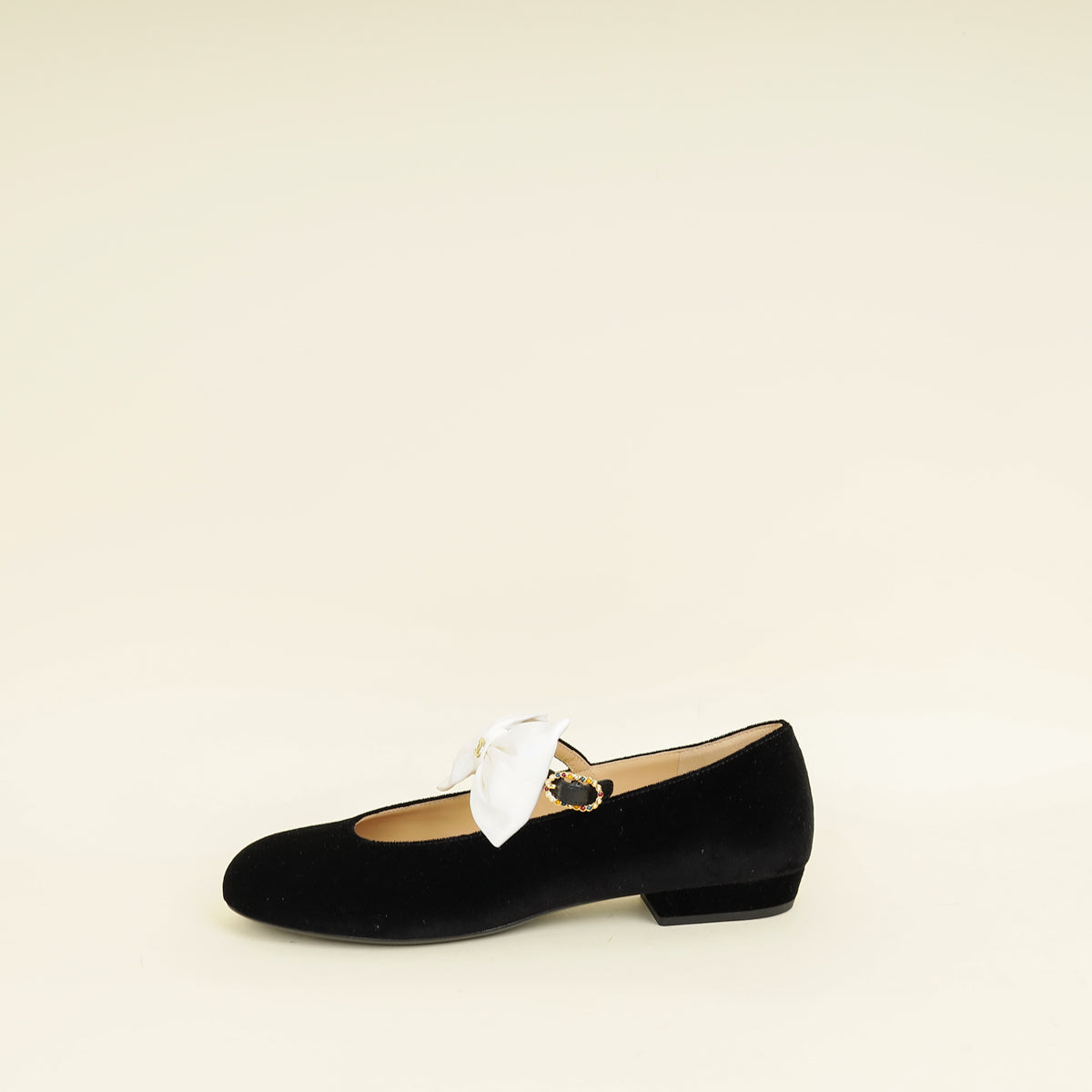Chanel Black CC Bow Velvet Mary Jane Flats 38