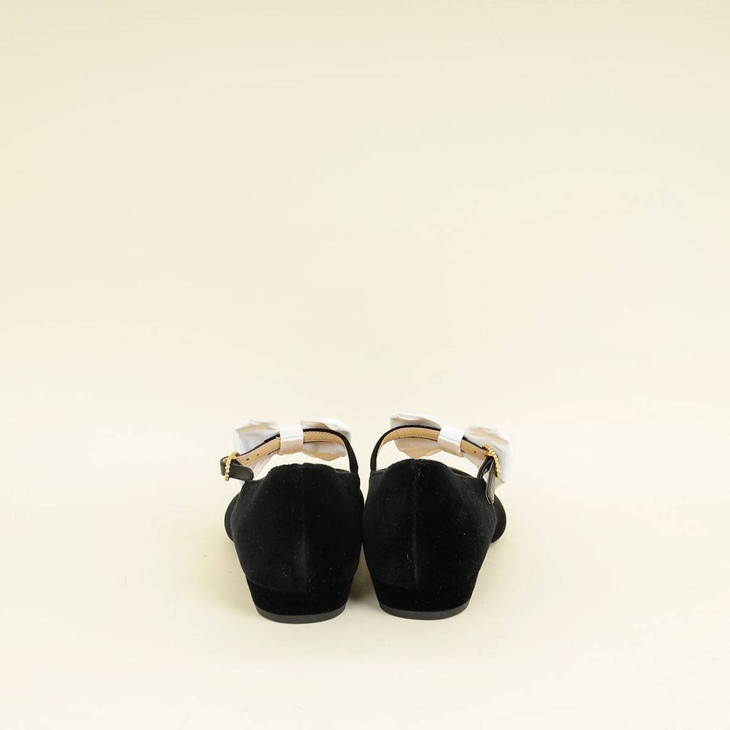 Chanel Black CC Bow Velvet Mary Jane Flats 38