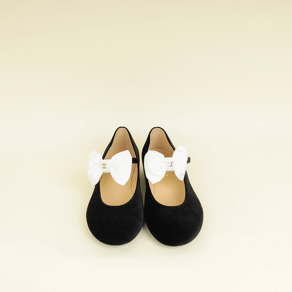 Chanel Black CC Bow Velvet Mary Jane Flats 38