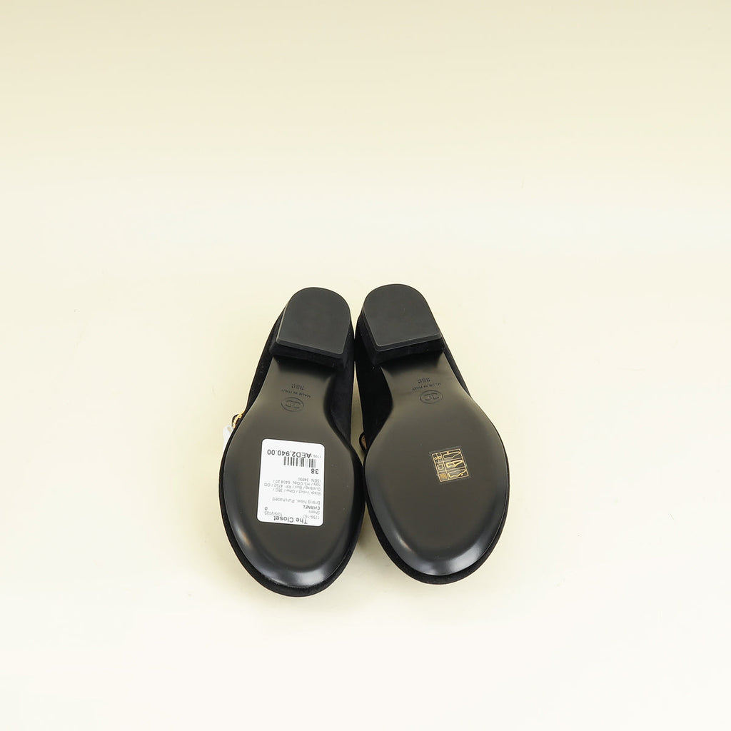 Chanel Black CC Bow Velvet Mary Jane Flats 38