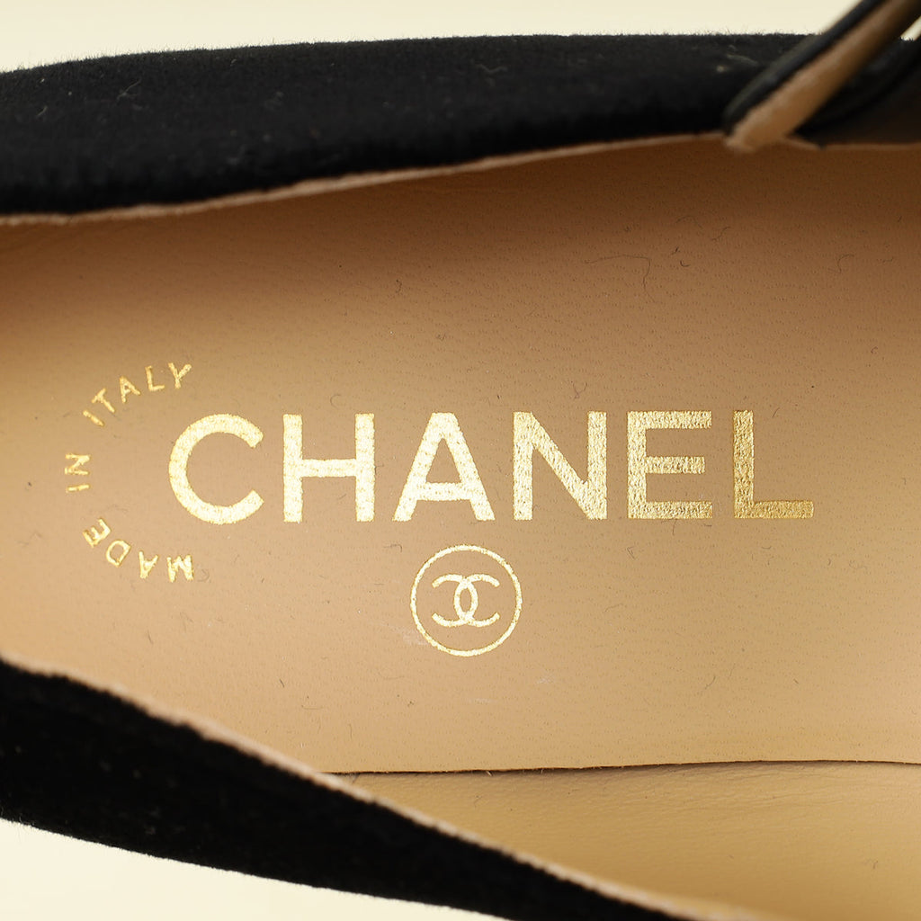 Chanel Black CC Bow Velvet Mary Jane Flats 38