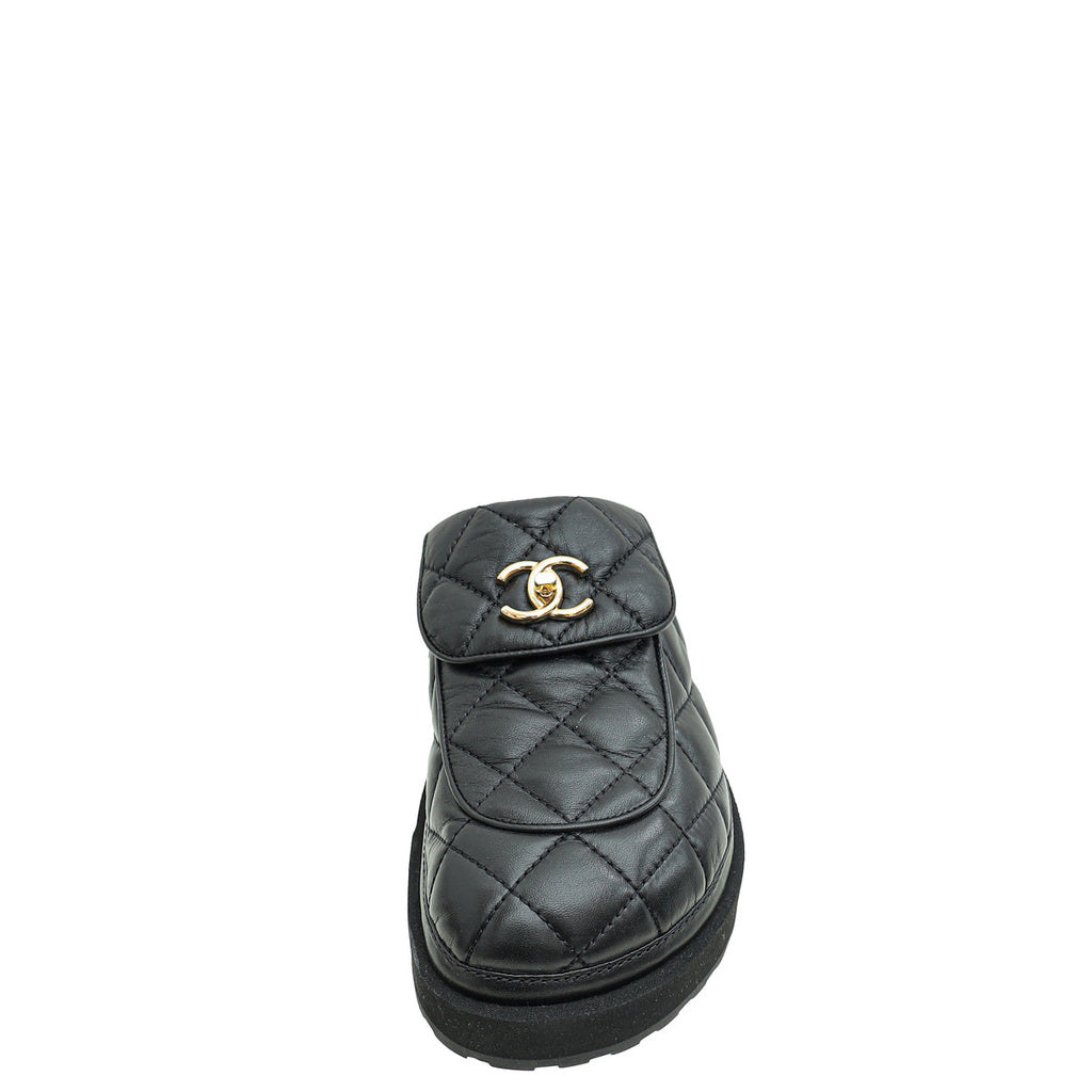 Chanel Black CC Turnlock Mules 38