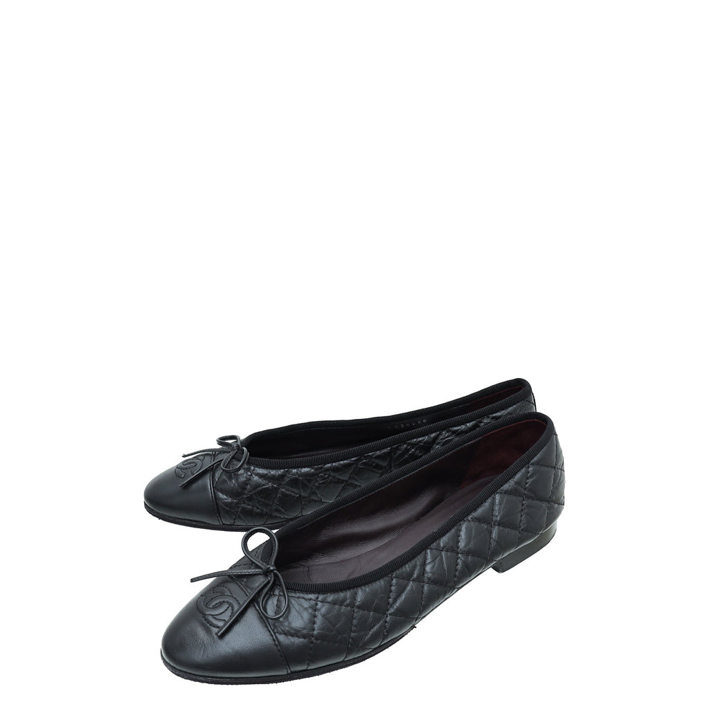 Chanel Black Quilted CC Ballet Flats 39.5