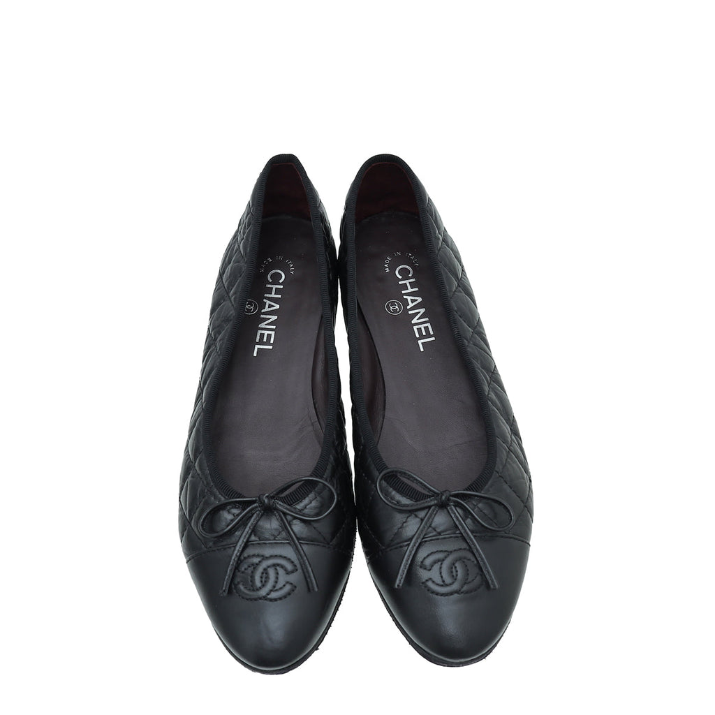 Chanel Black Quilted CC Ballet Flats 39.5