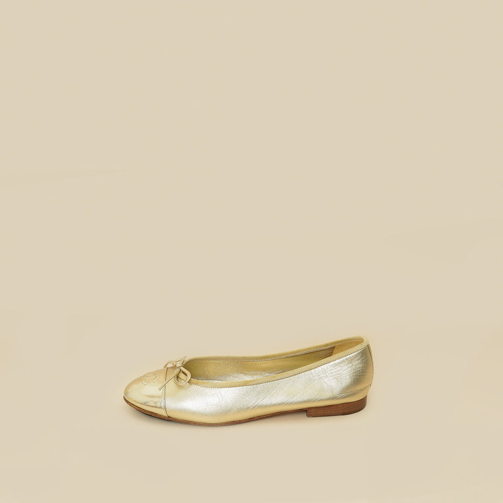 Chanel Metallic Gold Ballet Flats 39.5