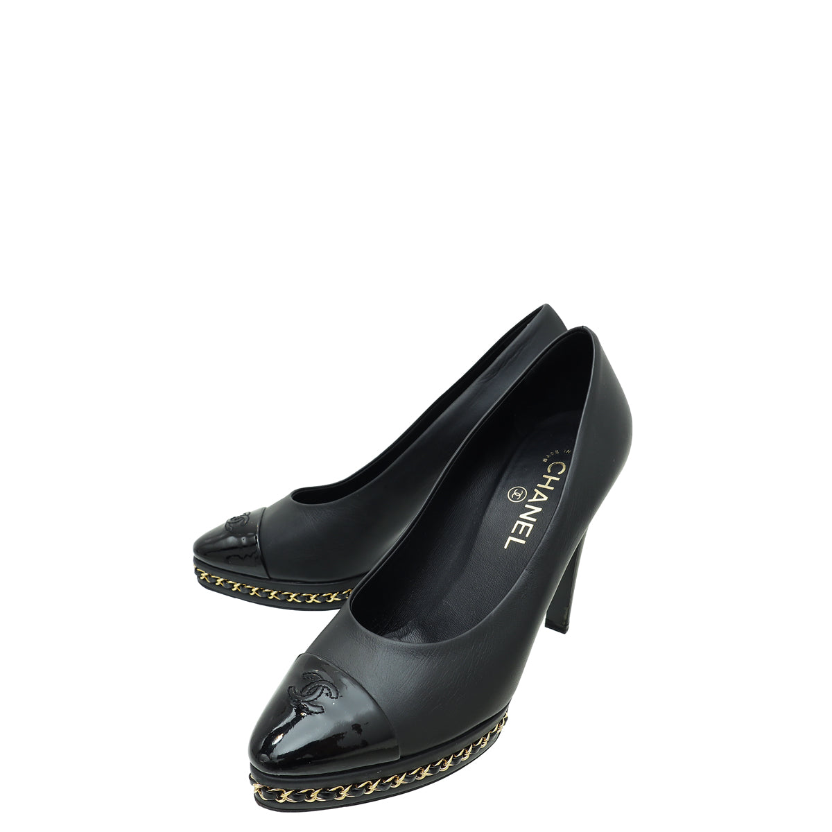 Chanel Black CC Platform Chain Pumps 39.5